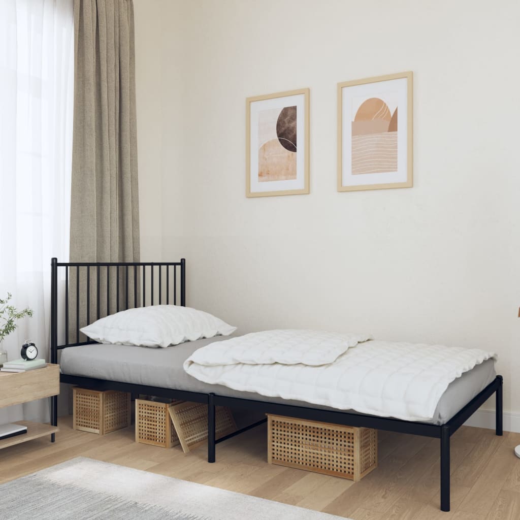 Metal Bed Frame with Headboard Black 107 x 203 cm