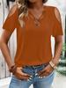 2025 Women's Solid Color V-Neck Off-Shoulder Short Sleeve Loose T-Shirt