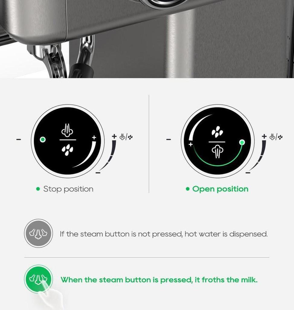 HiBREW 19Bar Semi Automatic Espresso Coffee Machine Temperature Adjustable 58mm Portafilter Cold/Hot Coffee Maker Metal CaseH10A