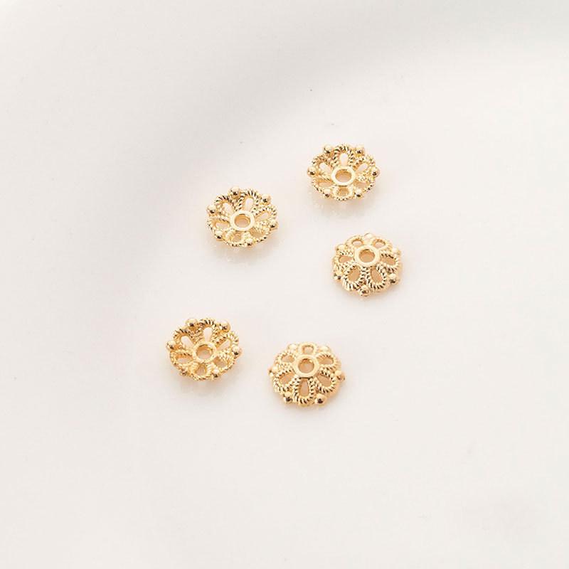 18K Matte Gold Plated Colorfast Hollow Lace Flower Bead Cap Spacer Ornament Accessories