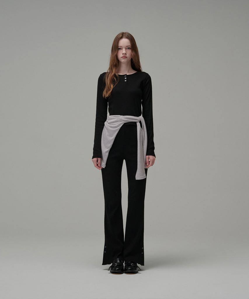 Une Cotton Side Button Point Pants_Black