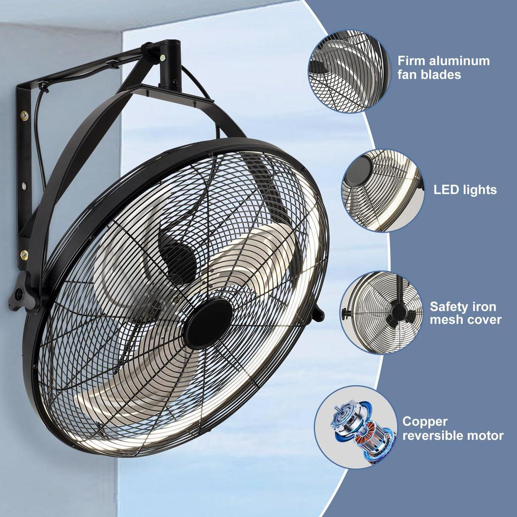 20-inch Wall-Mounted Industrial Fan with LED, Remote Control, and Oscillation