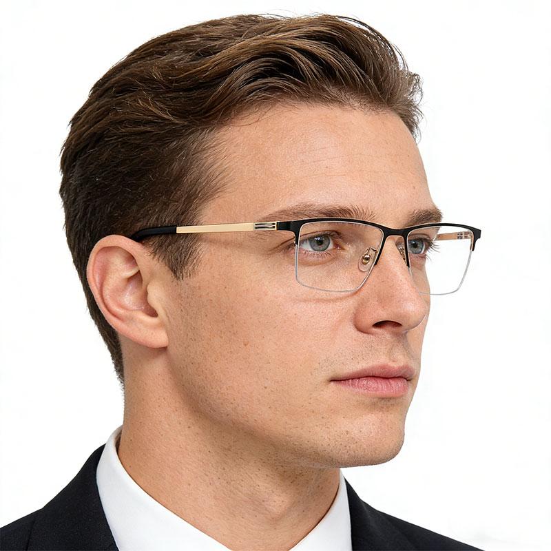 New Men's Reading Glasses Half Frame Alloy Business Optical Lens Fashion Square Eyewear Prescription Glasses