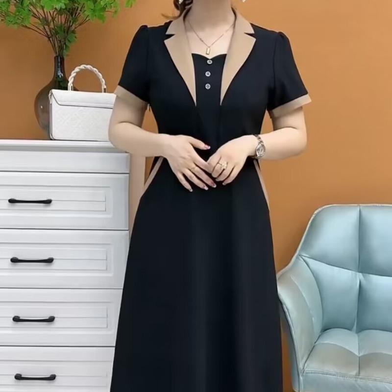 YYFS Women's Fashion Summer Spring Solid Color Print Short Sleeve POLO Neck High Waist Casual Dresses