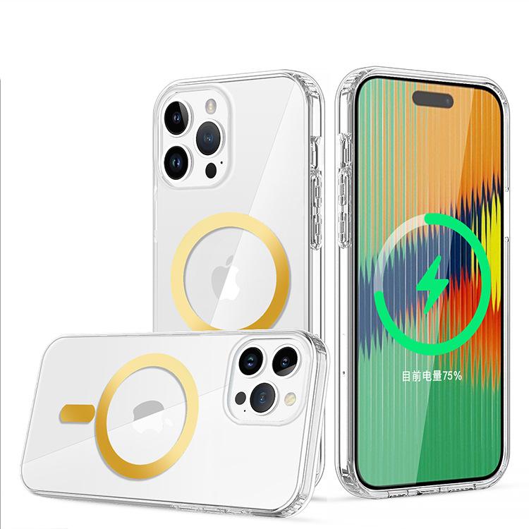 New Mobile Phone Case for IPhone15 Series Wireless Charging IMD Four Corners Anti-fall Magnetic Ring Glitter Powder