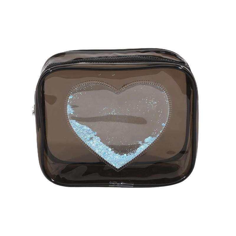 Sequin Heart PVC Transparent Cosmetic Bag Simple Ladies Large Capacity Travel Portable Waterproof Sundry Storage Toiletry Bags