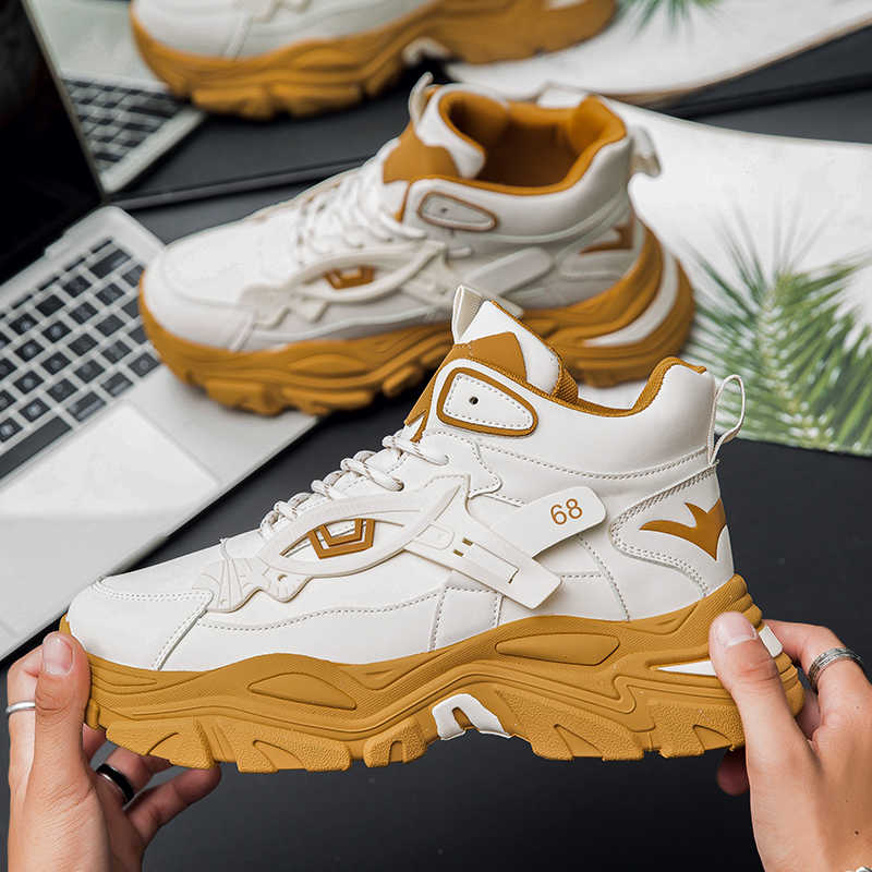 Platforme Natural Leather Boots High High Man Gym Shoes Beige Boot Sneakers Sports Vzuttya Exerciser Leisure Mobile