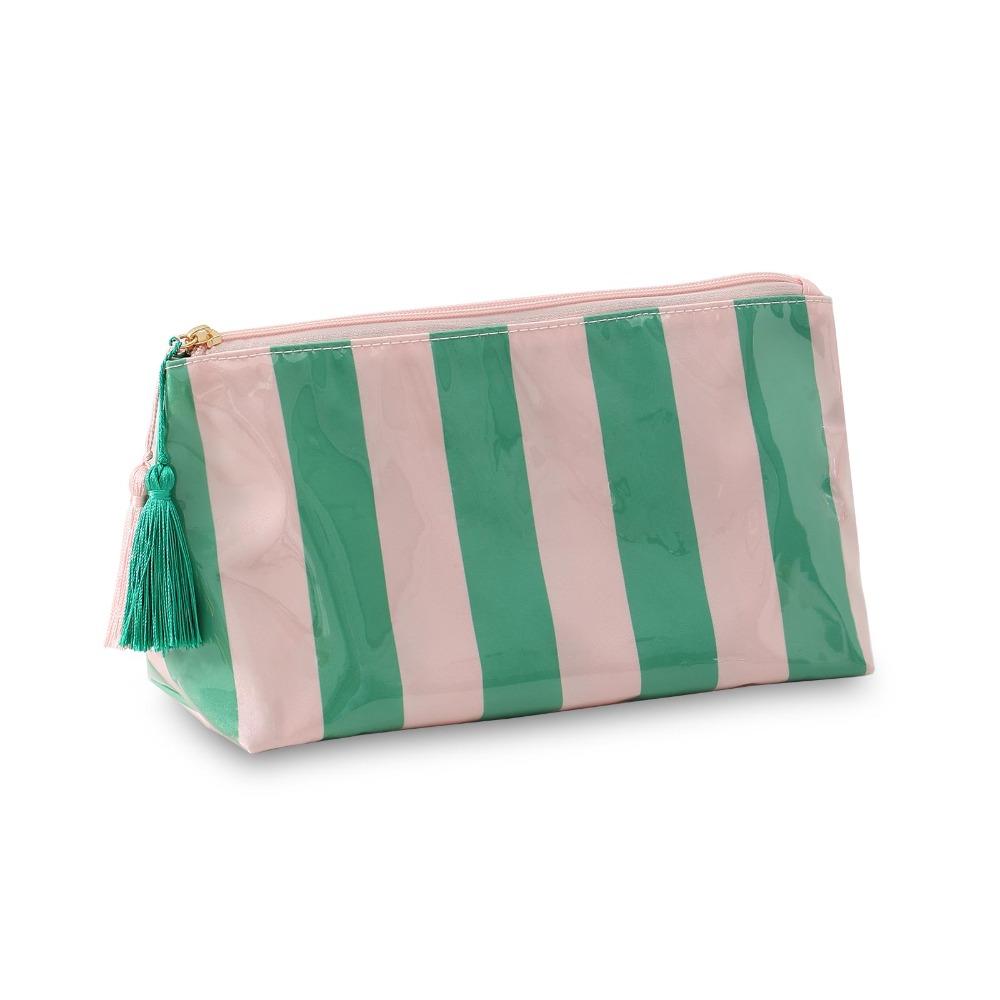 Portable PVC Makeup Bags Large Capacity Striped Wash Bag High Aesthetic Waterproof Purse Bag Travel Use