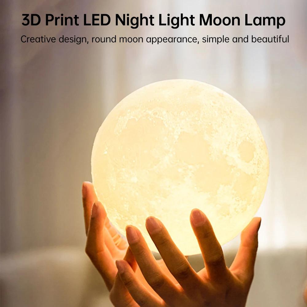 3D Maan Nachtlampje Oplaadbare Maanlamp Slaapkamer Led Studeerkamer Tafellamp Warm Licht Bedlamp Bureaulamp Woondecoratie