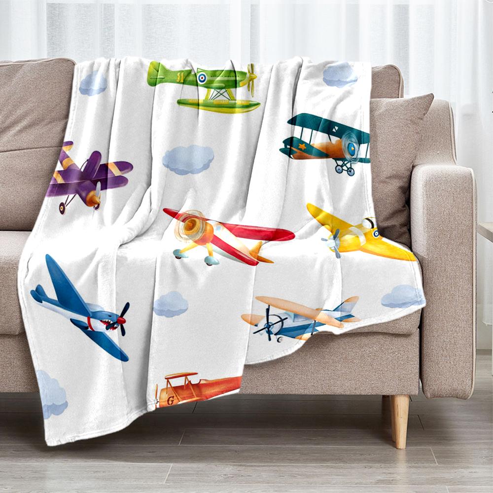 Cute Airplane Theme Printed Blanket - Perfect for Couch, Bed, Travel & Outdoor Use | Machine Washable, Cozy & Durable.