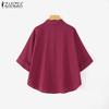 ZANZEA Blusa de Algodón Casual para Mujer con Cuello Vuelto, Manga 3/4 Suelta
