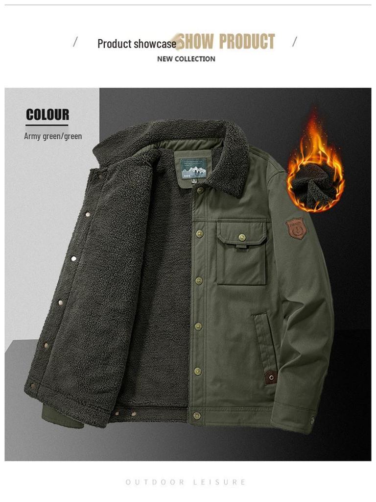 Men's Winter Lamb Wool Lined Casual Jacket - Warm, Middle-Aged Style, Plus Velvet Thickness