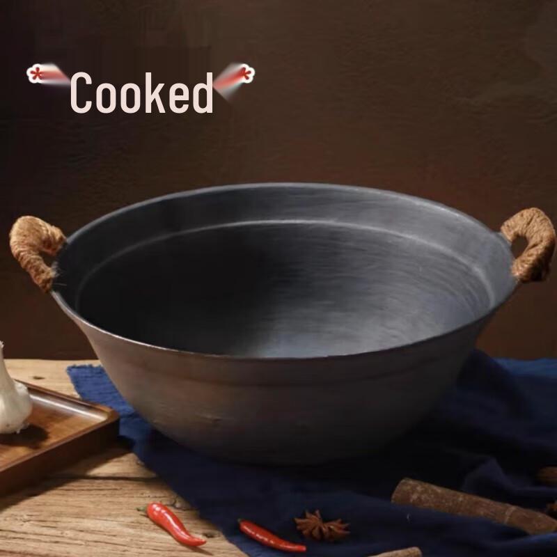 

GOWKE Traditional Cast Iron Wok with Steel Lid