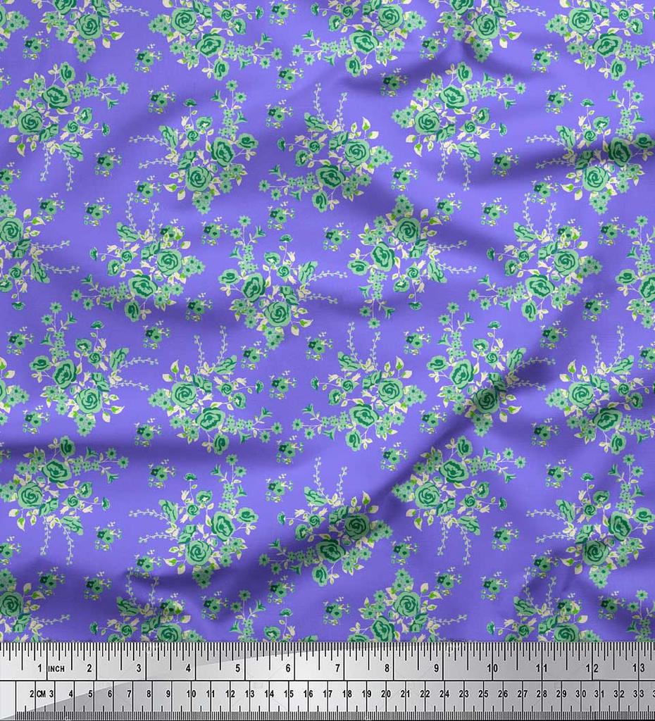 Soimoi Black Japan Crepe Satin Fabric Leaves & Rose Floral Print Sewing Fabric Metre 42 Inch