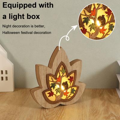 3D Lighted Animal Ornament Wooden Hedgehog Leaf Owl Squirrel Night Light Rustic Light-up Desktop Decoration for Living Room Bedroom Office