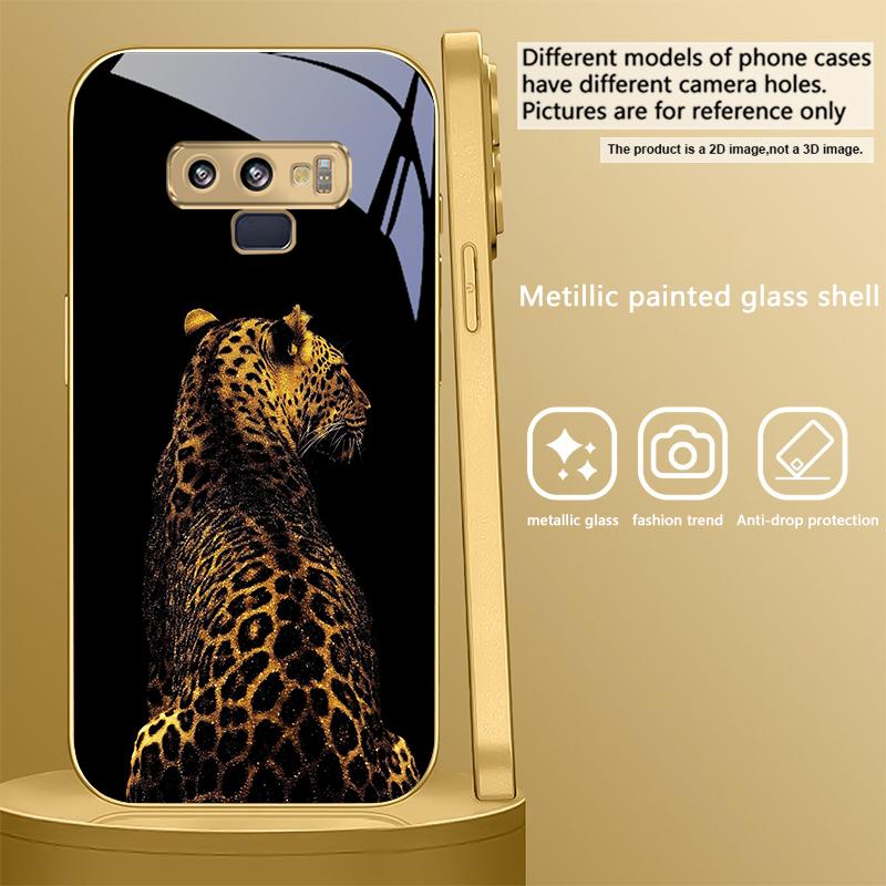 leopard background black For Samsung A 01 52S A04 A05S A10 A12 13 22 23 24 36 42 M02 Note 10 20Ultra 8 9 Golden glass phone case