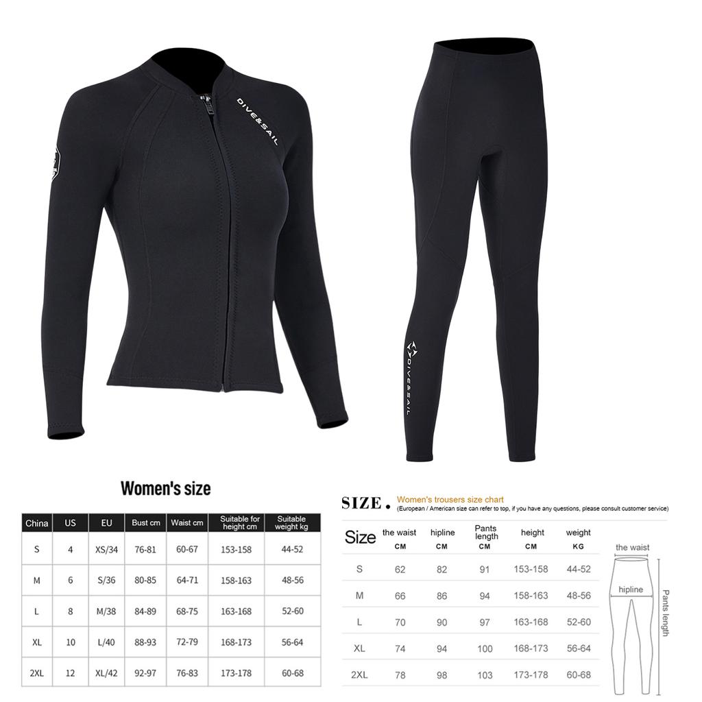 DIVE SAIL 2mm Neoprene Diving Suit for Women Wetsuit Split Body Jacket Pants Long Sleeve Swimsuit Water Sports Diving Clothing
