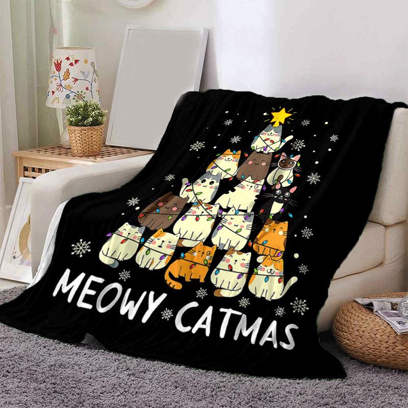 

1pc Cat Printing Lightweight Flannel Blanket, Comfortable and Warm Blanket, for Camping Sofa Bed and Couch Office, in All Seasons 130cmx150cm