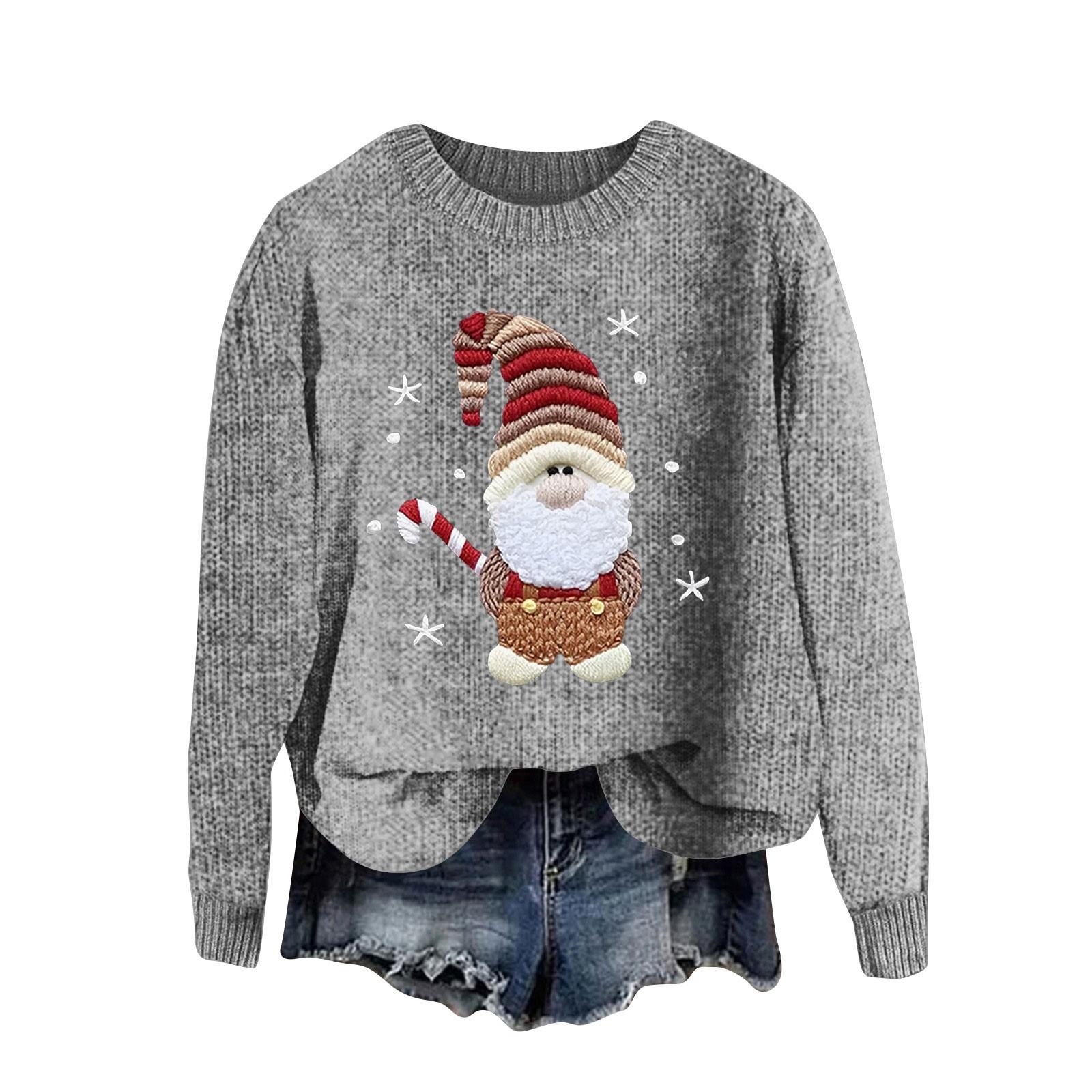 

Женский модный повседневный шерстяной трикотажный пуловер с длинным рукавом и рождественским принтом S