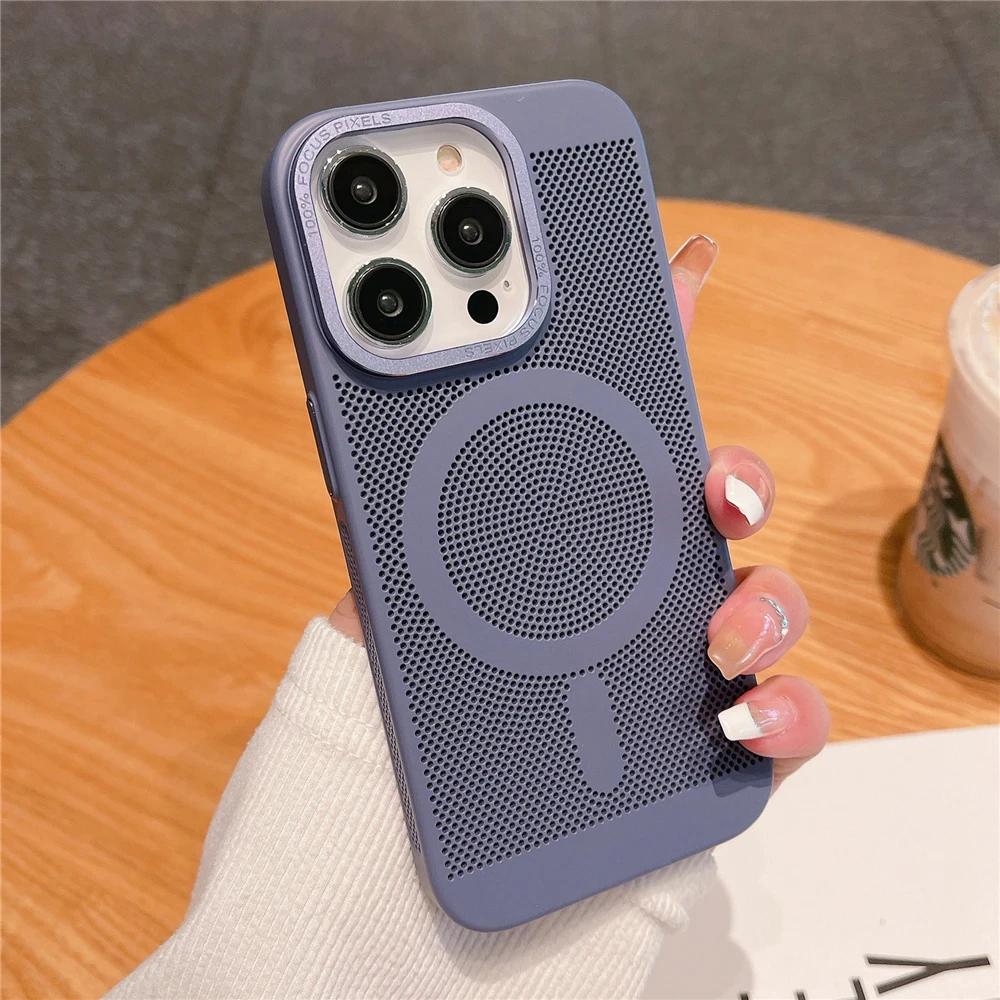 Ultra tenký magnetický kryt s mřížkou pro odvod tepla pro iPhone 15 13 12 14 11 Pro Max Matný tvrdý ocelový Magsafing Nárazuvzdorný kryt