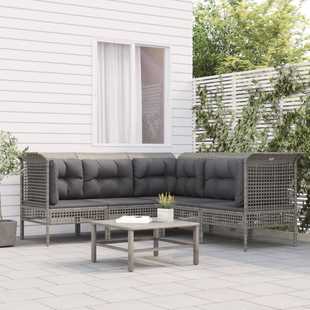 Vidaxl 5-Cz. Garden Lounge Set, Cushions, Grey, Rattan PE