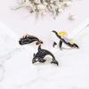3 Styles Funny Galaxy Pattern Humpback Whale Enamel Brooches Marine Animals Shaped Golden Pins