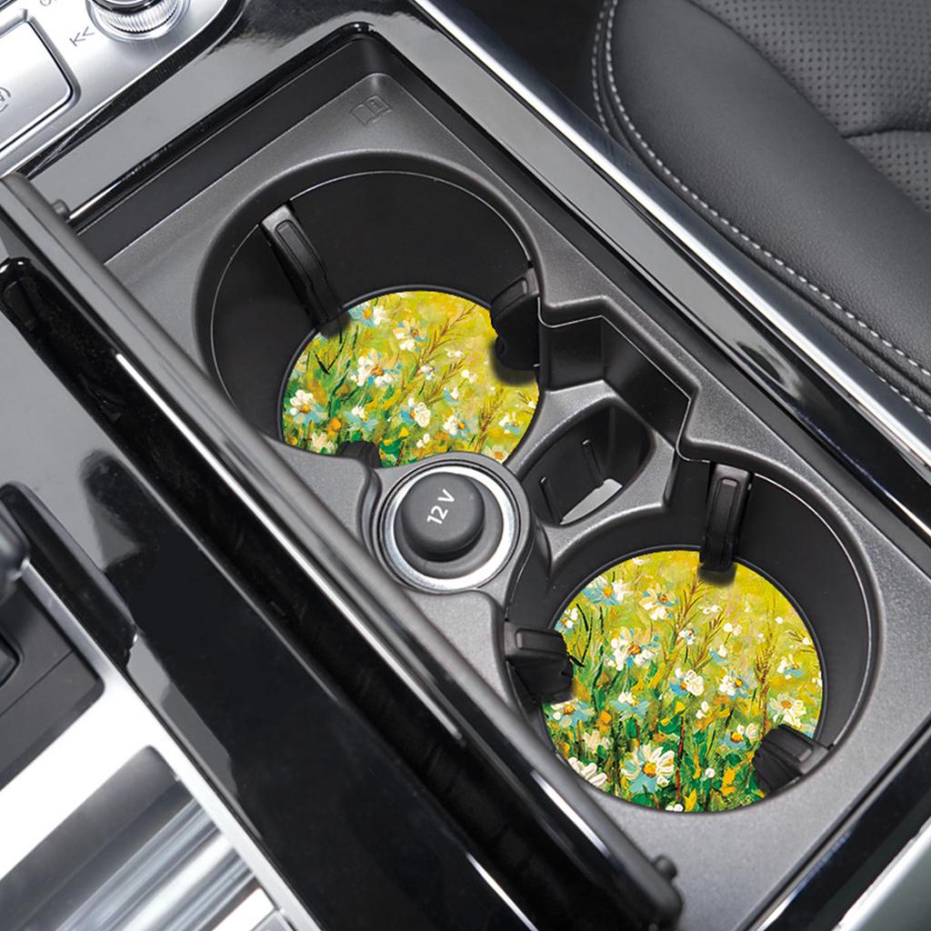 2 Stück Van Gogh Kunst Ölgemälde Blumen Auto Untersetzer Kirschblüten Rutschfester Getränkehalter Frauen Auto Innendekorationen