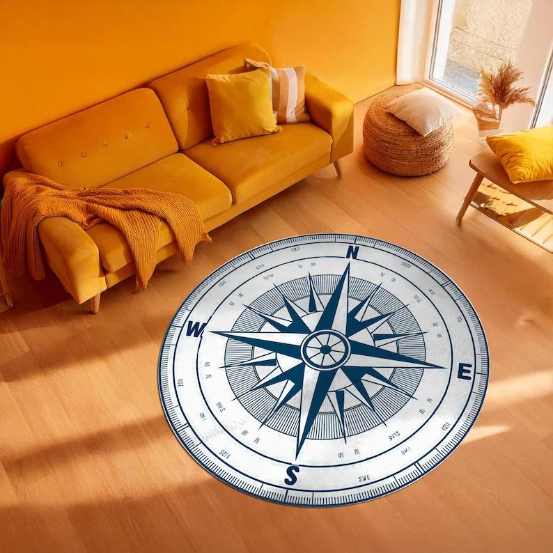 Compass Circular Carpet Navigation Series Floor Mat Foyer Navigator Bedroom Bedside Sofa Carpet Home Decoration Rug