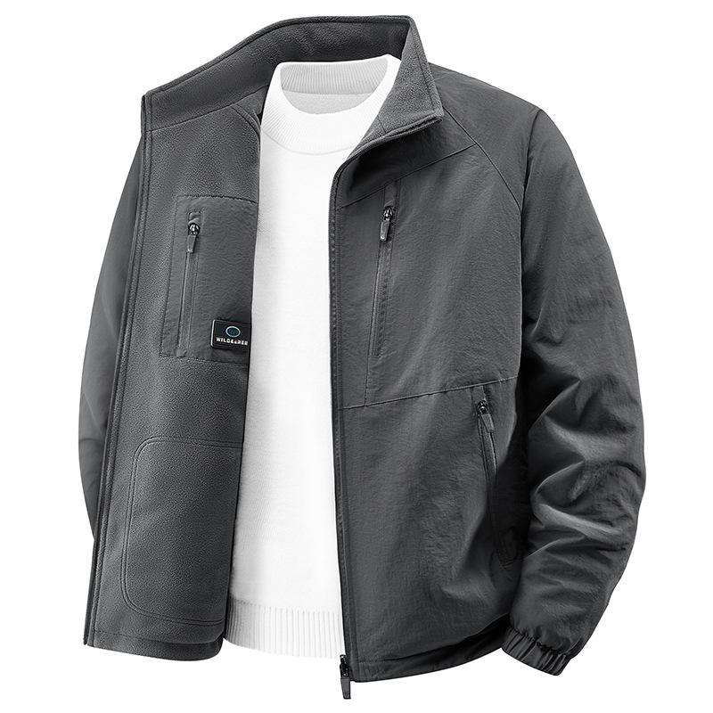 

Autumn and Winter Thick Flannel Double-sided Stand Up Collar Jacket for Men s Outdoor Multi Pocket Workwear Jacket Casual Top XXXXXL сірий