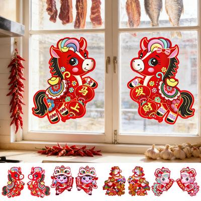 Chinesisches Neujahrs Türaufkleber 2026 Jahr des Pferdes Frühlingsfest Fensteraufkleber für Heimdekoration Glück Sternzeichen