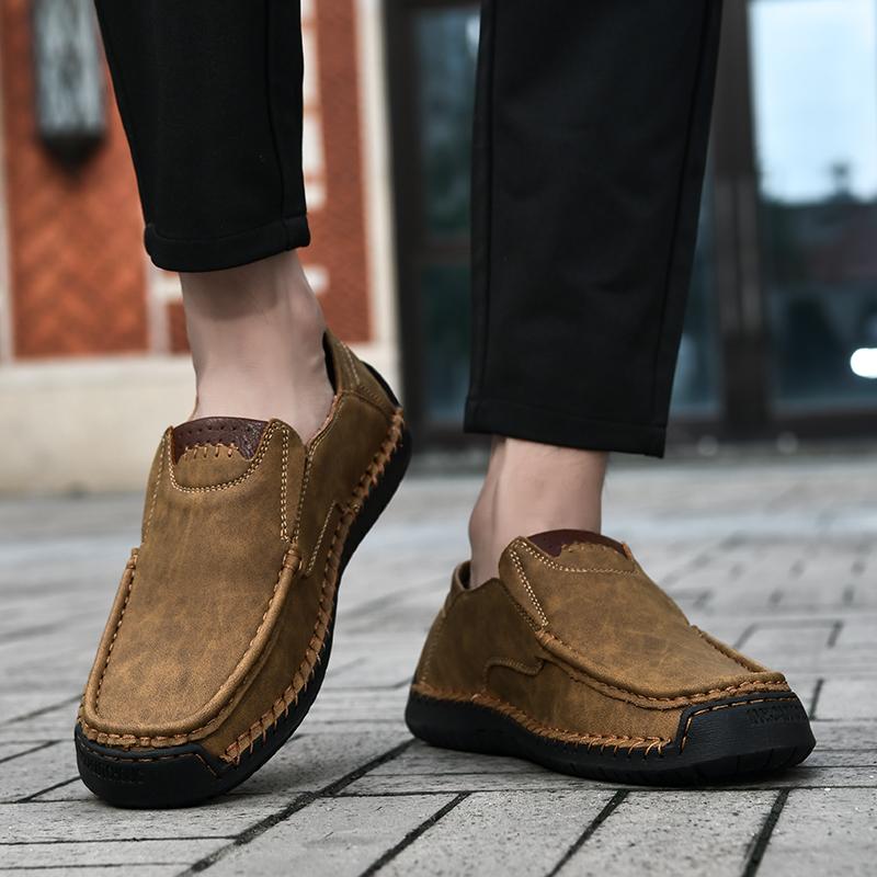 Outdoor Leather Shoes Men Comfortable Handmade Leather Flats Shoes Man Shoes Leisure Fashionable Walking Shoes