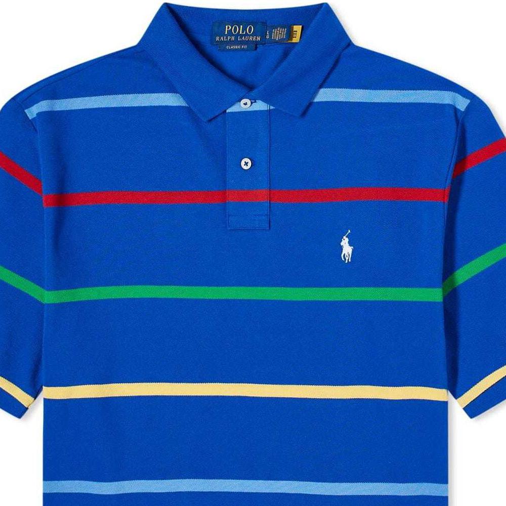 Polo Ralph Lauren Logo Embroidered Striped Straight Fit Short Sleeve Polo Shirt Men Tops Blue 710926410-001