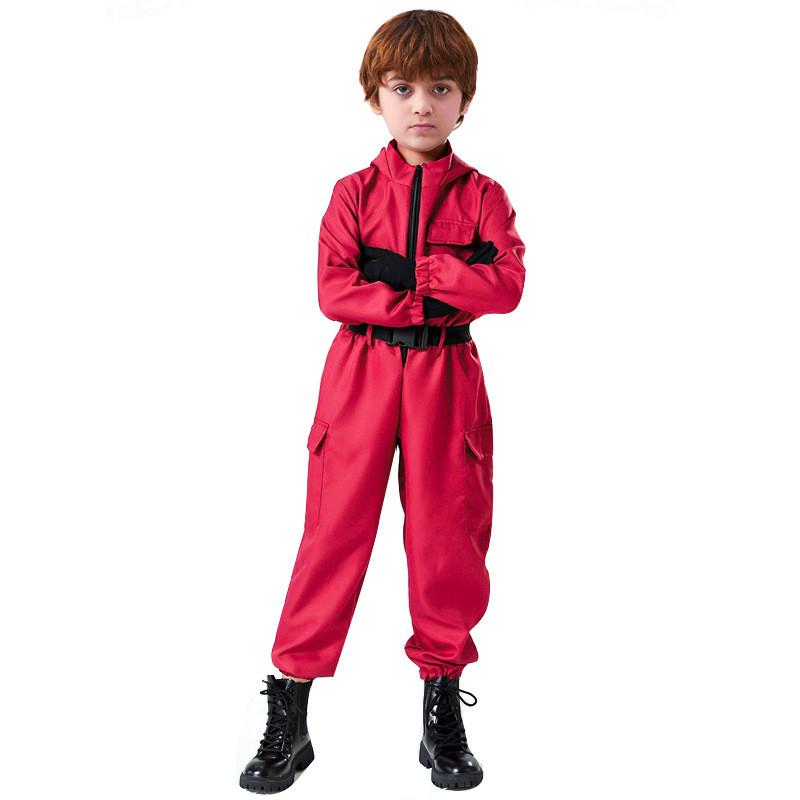 Squid Game Theme Cosplay Red Jumpsuit With Polyester Fabric For Girls Halloween Costume