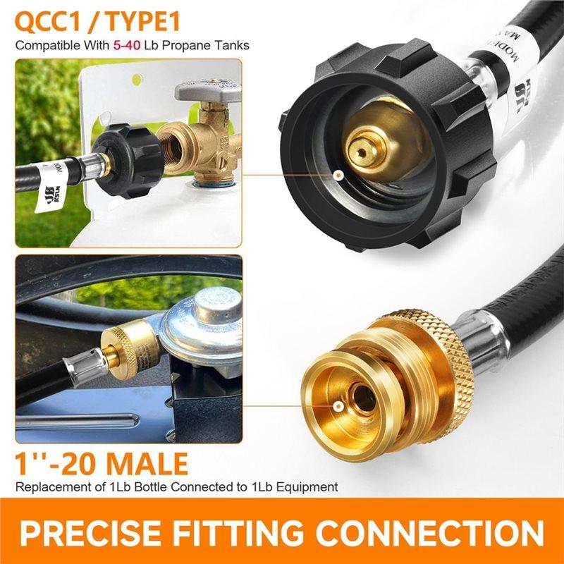 QCC Propane Tanks Adapter Hose 6 Ft Length For Easy Connection From 20Lb To 1Lb Great For Outdoor Cooking Camping Supply