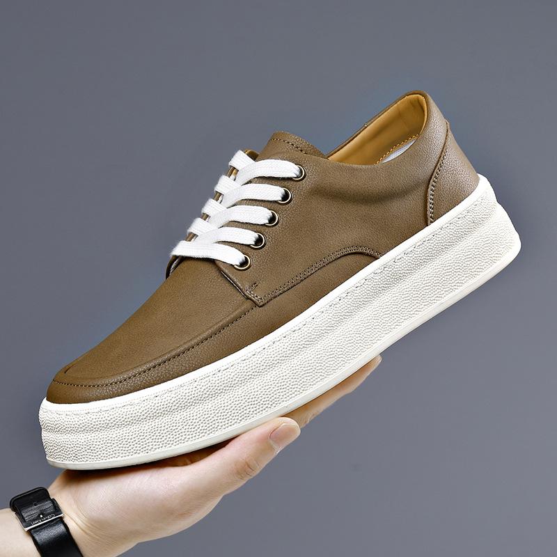 Fashion British Platform Cowhide Loafers for Men Designer Soft-soled Casual Men's Board Shoes Designer Outdoor Fashion Leather Shoe Male