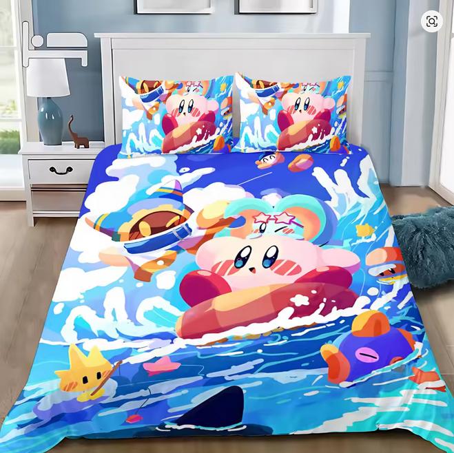 Boys Girls Kirby 3D Duvet Cover Pillowcases Single Double Queen Bedding Set Gift