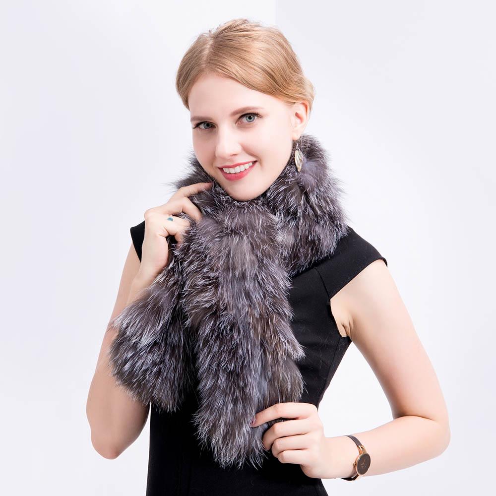 MWFur Fashion Winter Fluffy Fox Fur Scarves Hand Knitted Fox Fur Neck Collar Knit Fox Fur Scarf for Women