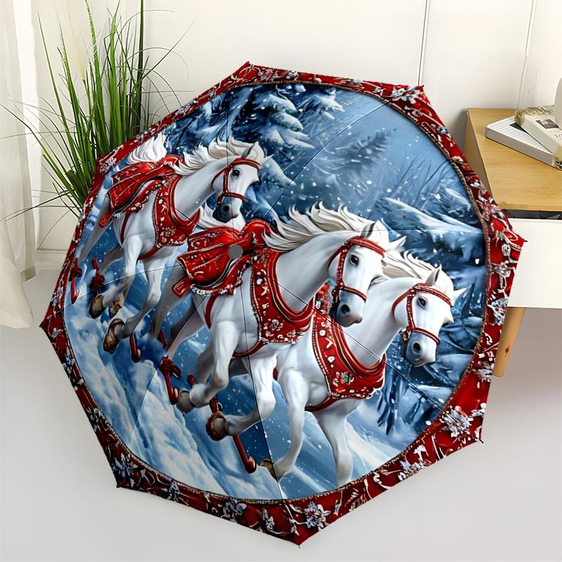 1pc Horse-Drawn Sleigh Automatic Folding Umbrella - 8-Rib Automatic Open/Close, Large Canopy Birthday Festival Gift Yy251217140