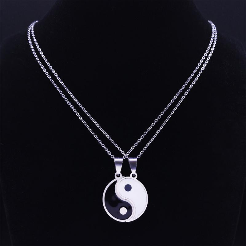 2PCS Yin Yang Tai Chi Gossip Stainless Steel Necklaces Couple Pendants Necklaces Jewelry Bijoux Acier Inoxidable Femme N2052S01