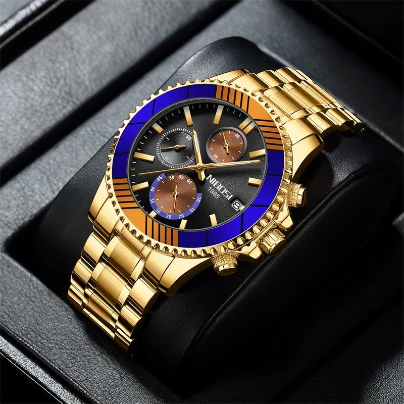 New Fashion Classic Men'S Watch, Luminous Waterproof Multi-Function Chronograph Sports Quartz Watch