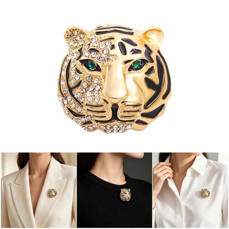 Broche Animale Vintage Corsage Aspect Alliage Métallique Finition Détails Strass pour Style Veste ou Foulard