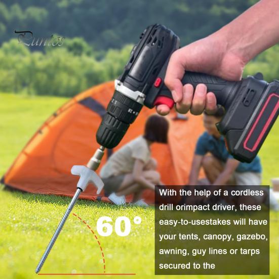 8Pcs Tent Stakes Heavy-Duty Metal Camping Stakes Threaded Anchors Set Up with Drill or Hammer Superior Grip Tent Pegs On Grass Soil Gravel for Canopy