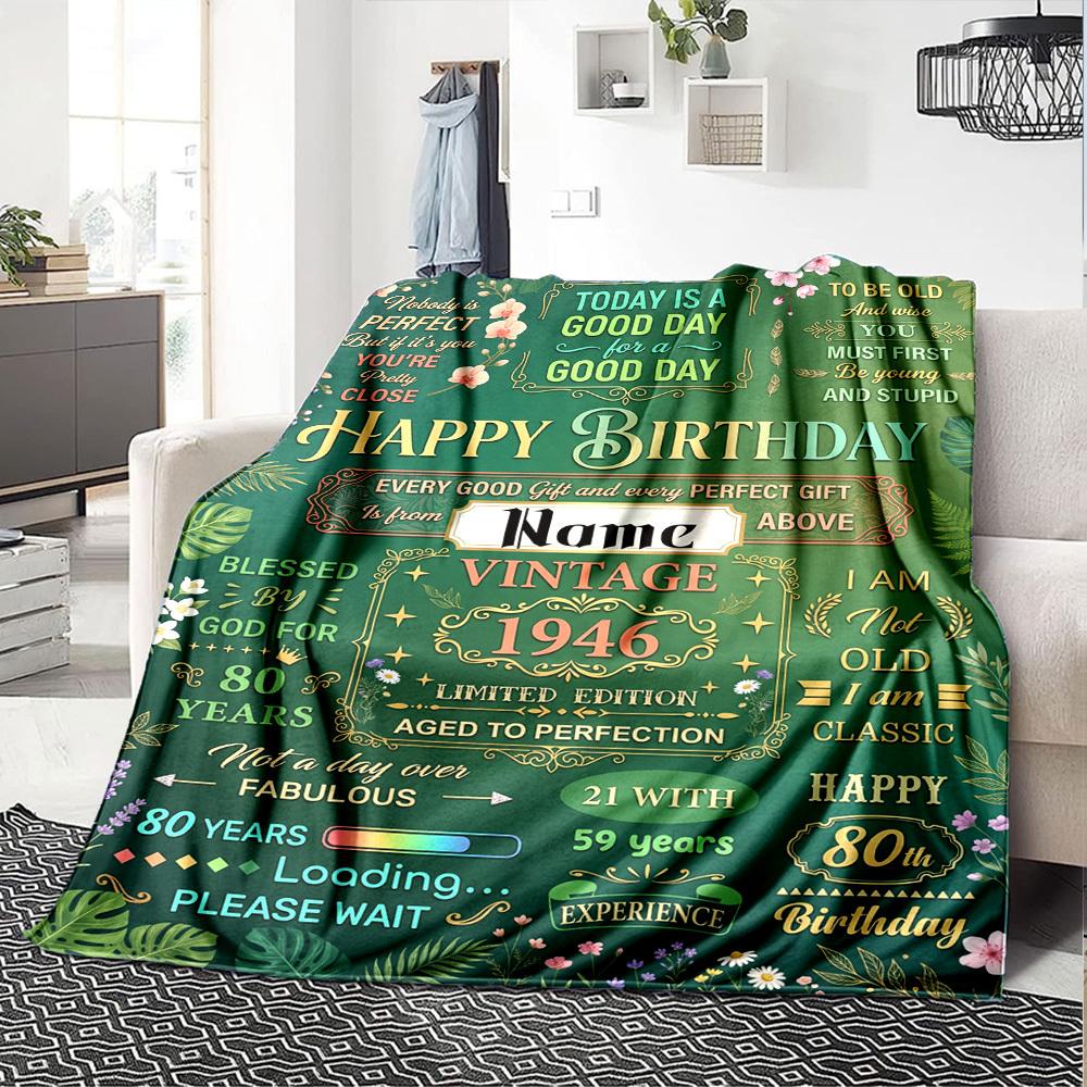 Vintage Birthday Celebration Blanket Personalized Name Soft Warm And Versatile For Sofa Bed Office And Travel Machine Washable Comfortable In All