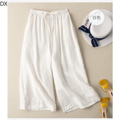 Felt Cotton and Linen Seven-point Wide-leg Pants Women's High Waist Loose Summer Thin Slim Joker Large Size Casual Straight Pants