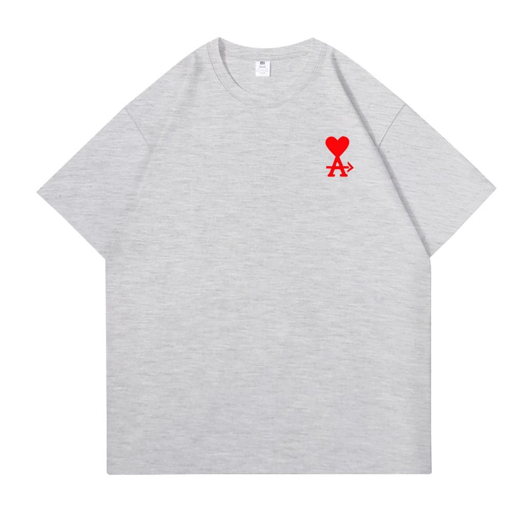 2D Pure Cotton High-quality Round-neck Korean Trendy Brand Red Heart-shaped Unisincter T-shirt for Both Men and Women