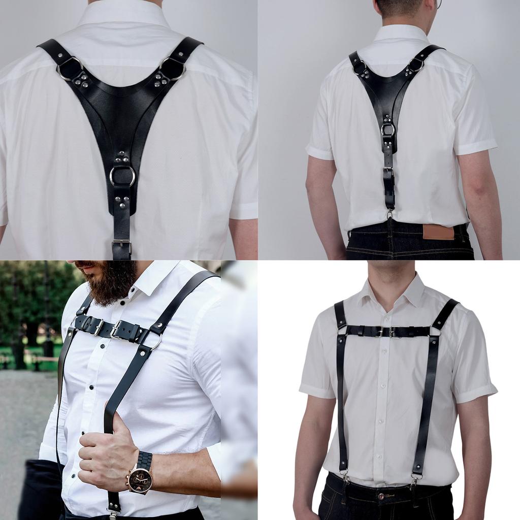 Adjustable PU Leather Suspenders Elastic Suspenders Mens Dress Suspenders for Casual Wear