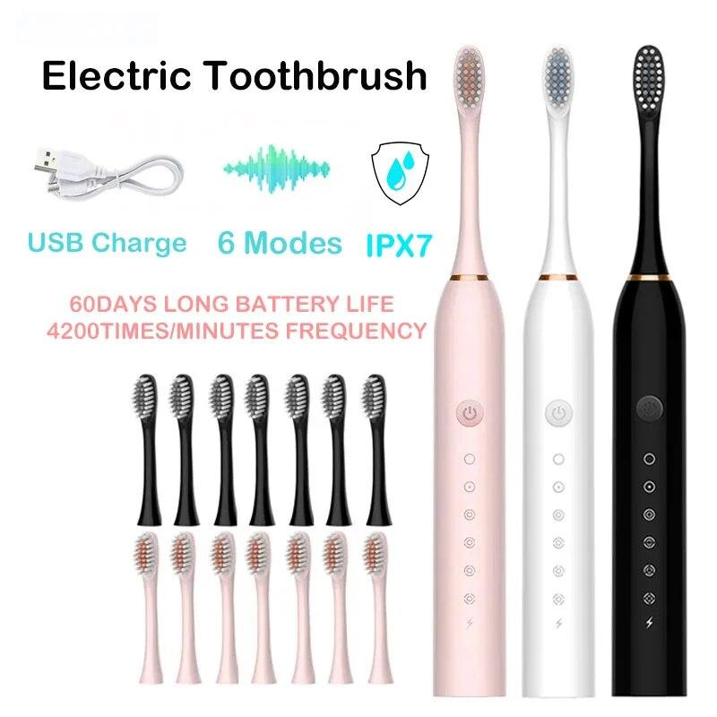 

Sonic Electric Toothbrush Adult Smart Timing Tooth Brush Teeth Clean Whitening Fast Usb Rechargeable Toothbrush Replacement Head