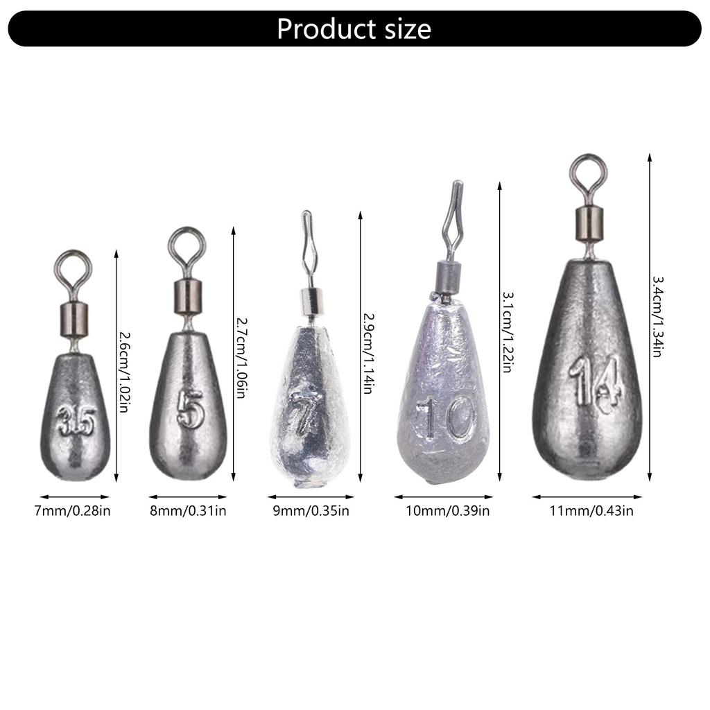 50pcs Saltwater Fishing Weights Fishing Bottom Sinkers Weight Bass Casting Fishing Weights Sinkers 360 Degree Rotating