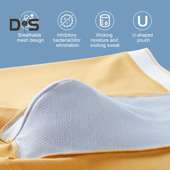 Men Underpants Soft Cotton Boxer Briefs Moisture-Wicking Breathable Solid Color Underwear with Wide Elastic Waistband