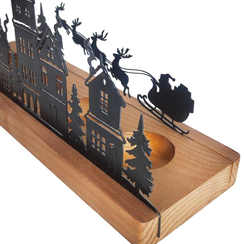 1PC Metal Rustic Wooden Holiday With Reindeer Design Festive Black Silhouette Candlesticks Desk Top Decor 2 Sizes